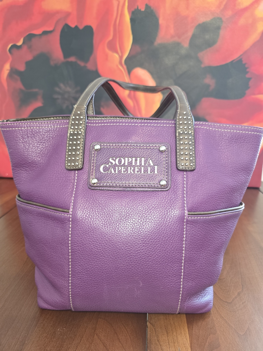 Sophia Caperelli Purple 💜 Leather Tote Bag, Like New Condition!